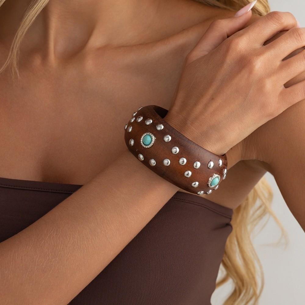 4 Colors Wooden Bracelet Vintage Finish Punk Hip Hop Bangle Vintage Wide Wood Bangle  Daily Wear
