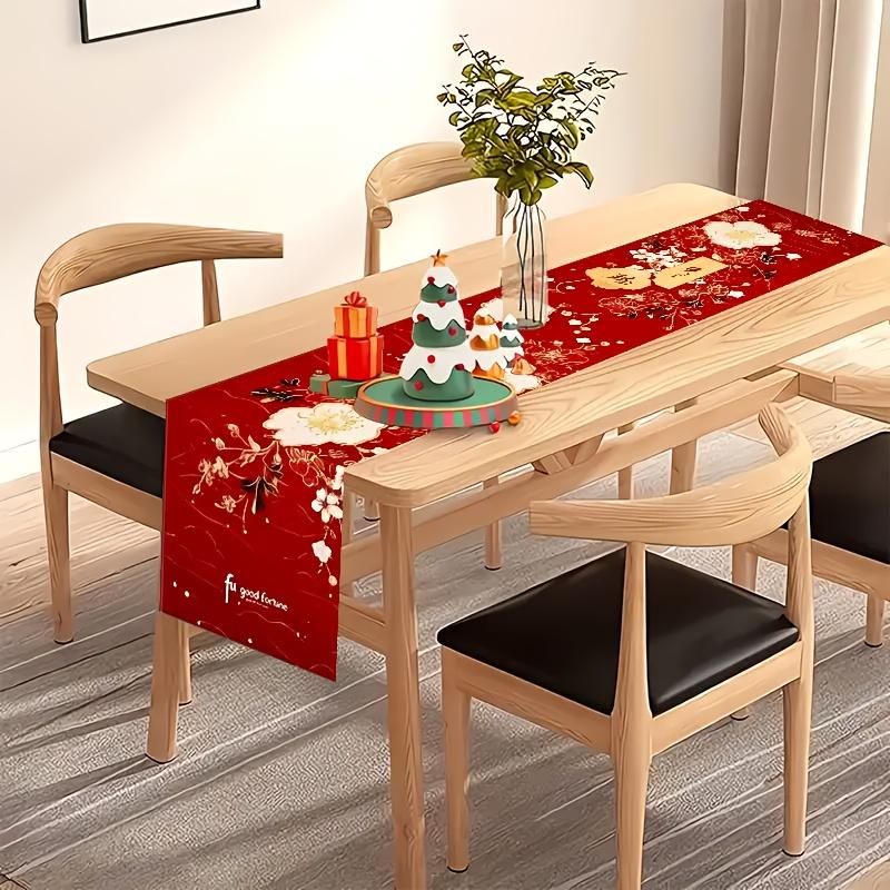 Chinese Lunar New Year Floral Linen Table Runner Party Decor Reusable Spring Festival Kitchen Dining Table Runner New Year Decor