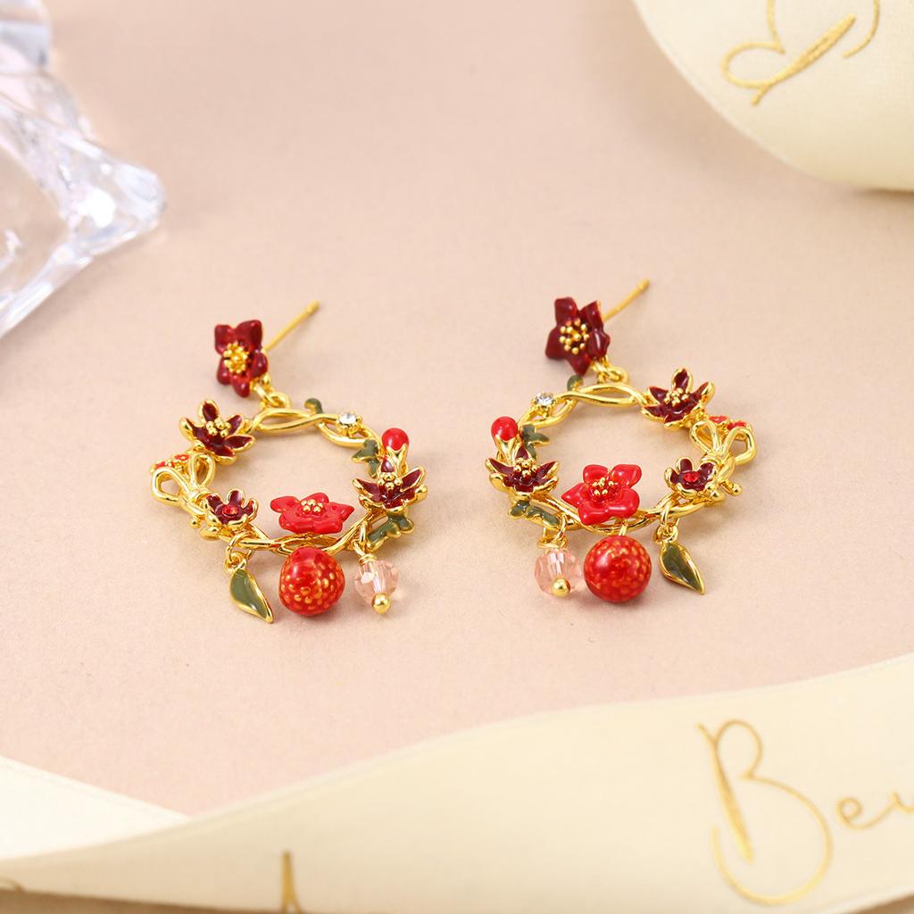 Fashion Enamel Colored Wreath Exquisite Flower Earrings Dripping Oil Color Sweet Spring and Summer Butterfly Temperament Silver Needle Earrings