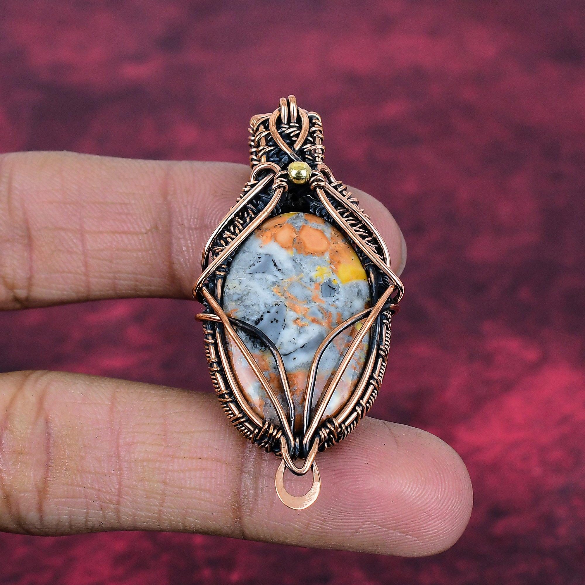 Maligano Jasper Gemstone Pendant Handmade Copper Wire Wrapped Designer Jewelry