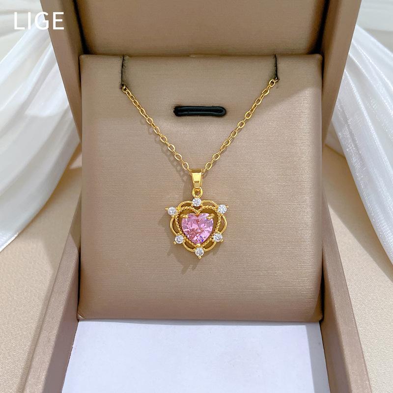 Empty Love Full Diamond Light Luxury Temperament Gorgeous Full Diamond Necklace Female Versatile Collarbone Chain Titanium Steel Chain