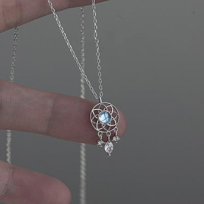 Moonlight Stone Dream Catching Net Water Drop Pendant Necklace For Women Exquisite Hollow Out Jewelry Gift YSL