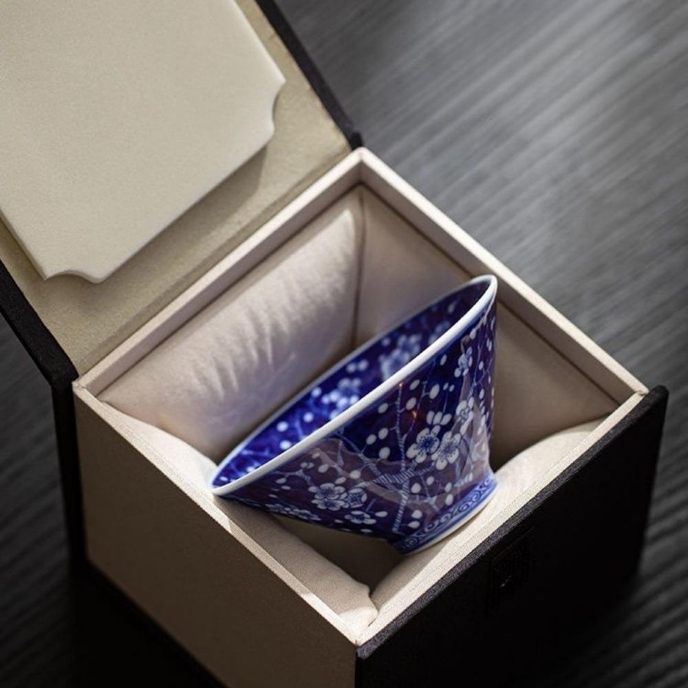 Starožitný modrobílý kuželovitý šálek na čaj - Mistrovský šálek z porcelánu Jingdezhen, Ručně vyráběná čajová miska v čínském stylu, Keramická sada pro Gongfu čaj