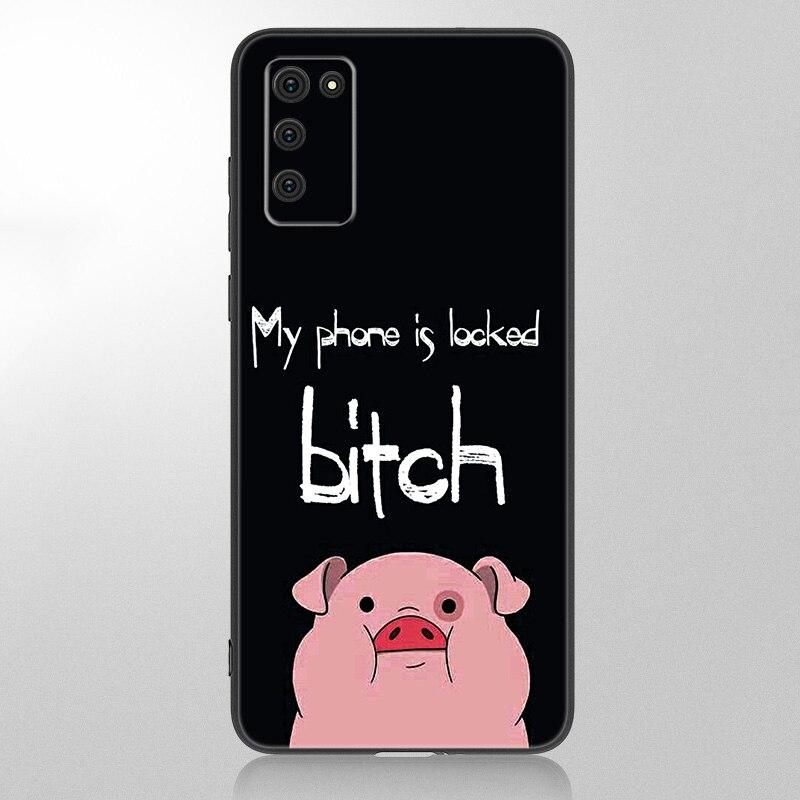 Cartoon Cute Pig Phone Case For Samsung Galaxy A12 A02S A22 A32 A52 A72 A71 A51 A41 A31 A21 A11 A50 A70 A10S A20S Black Cover