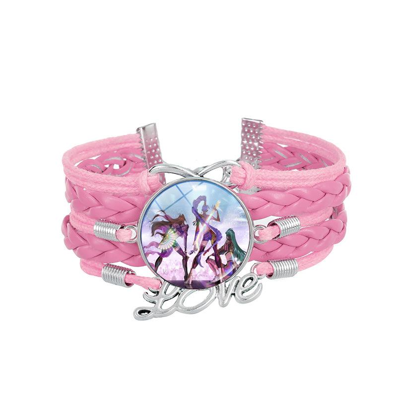 1Pc Demon Hunters KPOP Cartoon Time Gem Bracelet, Leather Braided Blue Multi Layer
