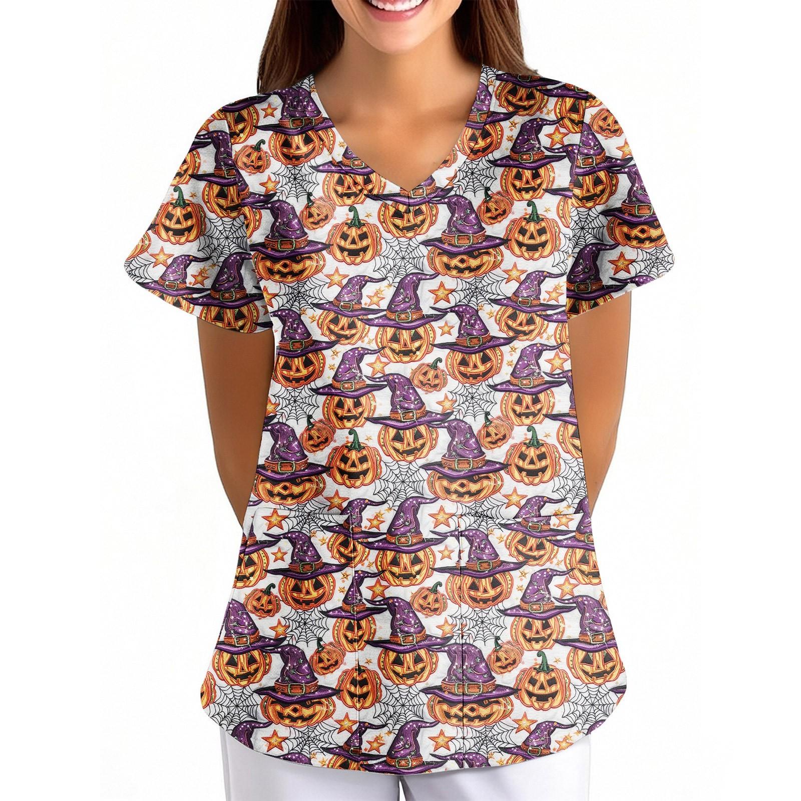 

Женская Хэллоуинская Принтованная Свободная V-образная Горловина Карман Короткий Рукав Форма Форма XXXL розовый