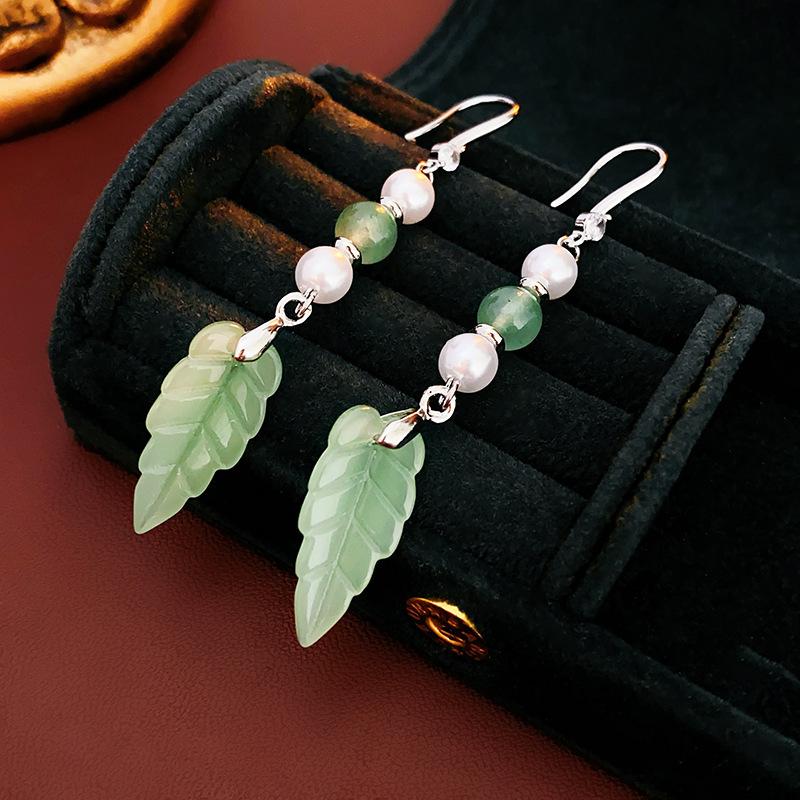 

Жемчужный циркон лист бахрома крючок для уха мода длинные серьги легкая роскошь высокий темперамент серьги женские