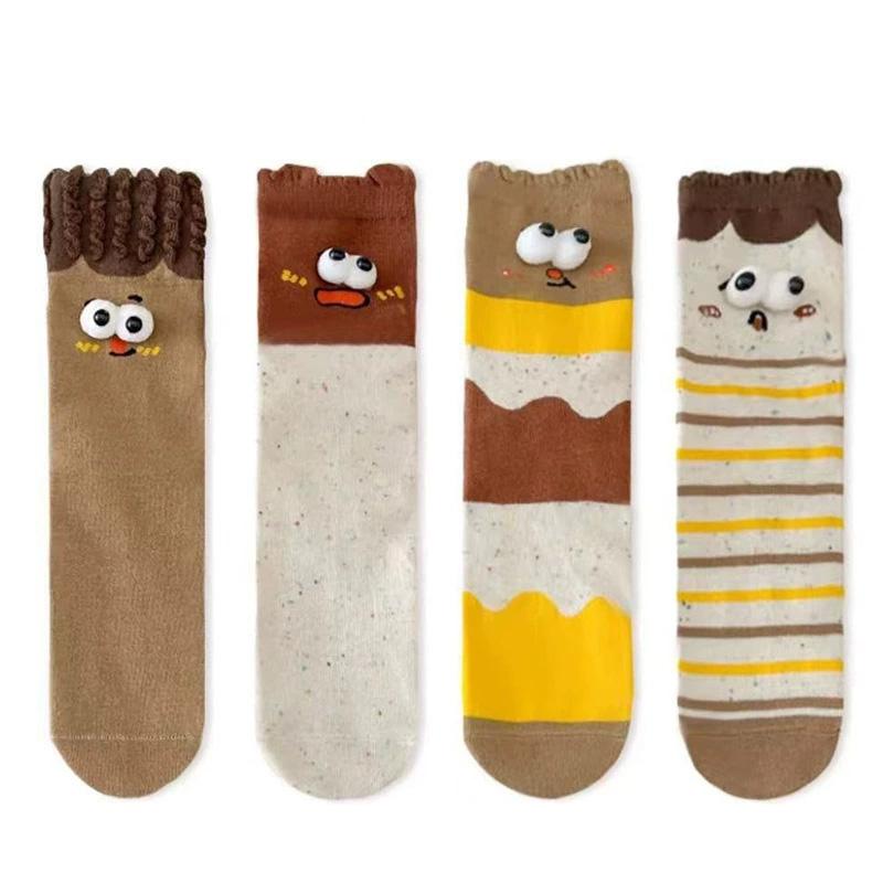 1 Paire Chaussettes Expressions Automne Hiver Pour Femmes Filles Chaussettes Créatives Mi-Mollet Chaussettes Drôles Mi-Mollet Chaussettes en Coton 3D Grands Yeux
