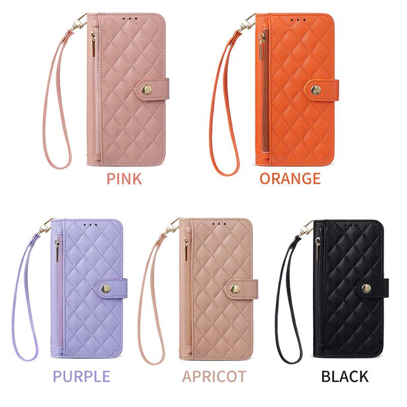iPhone16e French Style Wallet Case: Card Slot, Zipper, Shoulder & Hand Straps, Crossbody Leather