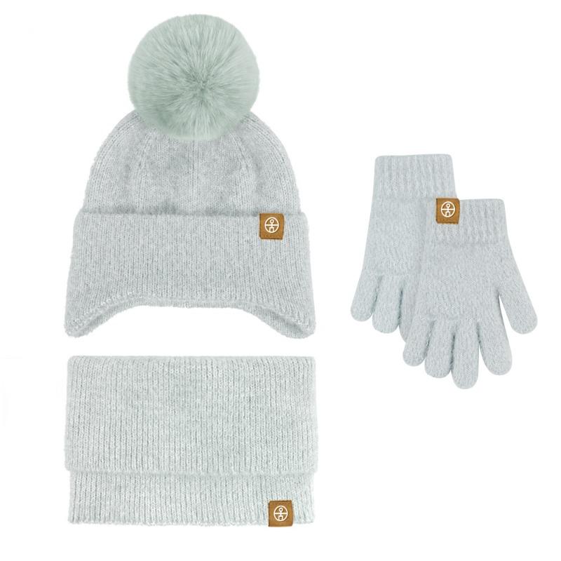 Children's unisex scarf to keep warm Winter infants and toddlers knitted ear protection hat scarf gloves three-piece set