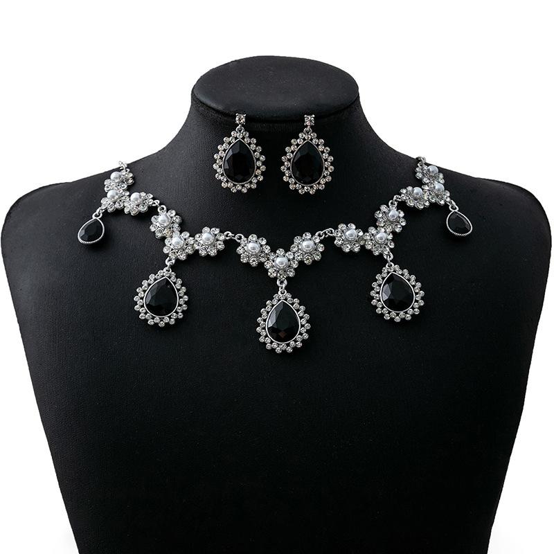 Luxury Atmospheric Water Drop Jewelry Set, Geometric Round Pearl Earrings, Elegant Flower Necklace For Women