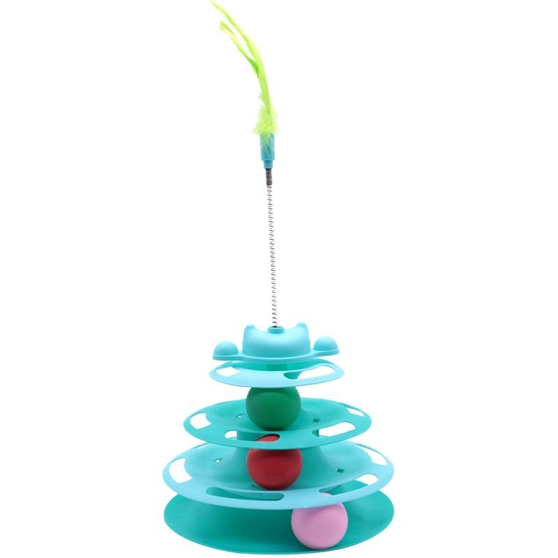 Pet Cat Toys, Feather Cat Tower, Turntable Ball, Cat Self-entertainment Toys, Interactive and Boring Track Cat Toys, Cat Teaser Sticks