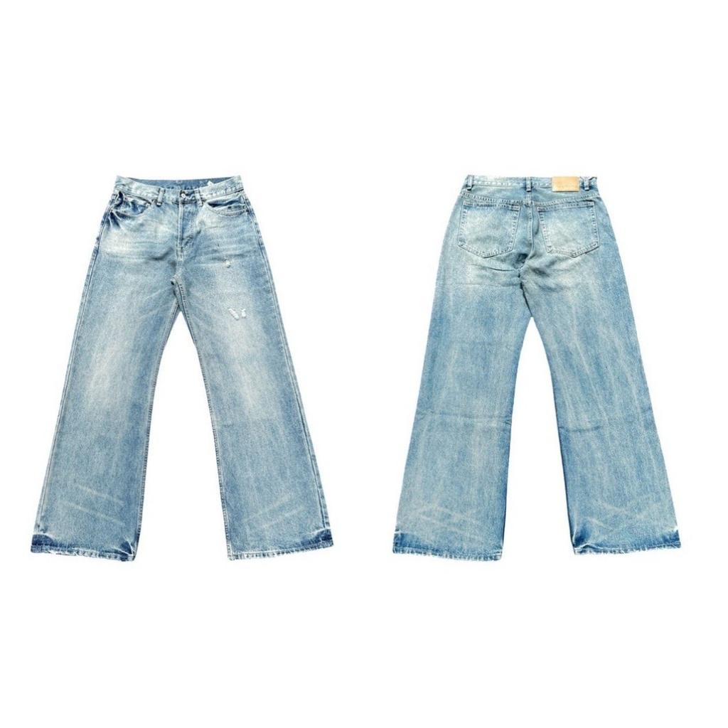 GLYDE American Casual Distressed Patchwork Printting Denim Pants Minimalist Streetwear Trousers