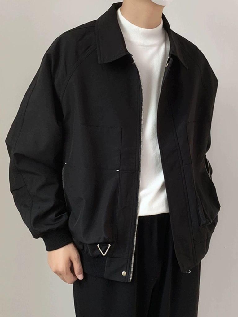 Men's Black Korean Style Loose Lapel Jacket for Spring and Autumn