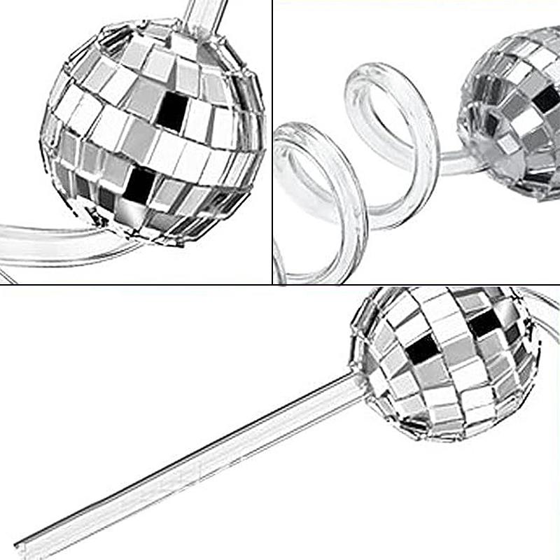 6 Stück Discokugel Spiegelkugel Strohhalm Disco Themenparty Dekoration Geschirr Bar Geburtstagsfeier Atmosphäre Stroh Dekoration