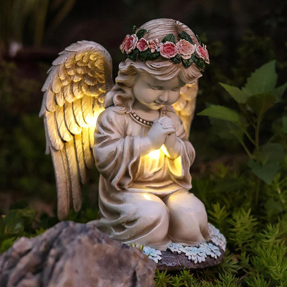 Luce Statua Angelo Solare Statua Angelo in Preghiera Accensione Automatica Scultura Angelo Decorativa Luce LED Angelo da Giardino per Decorazione Casa