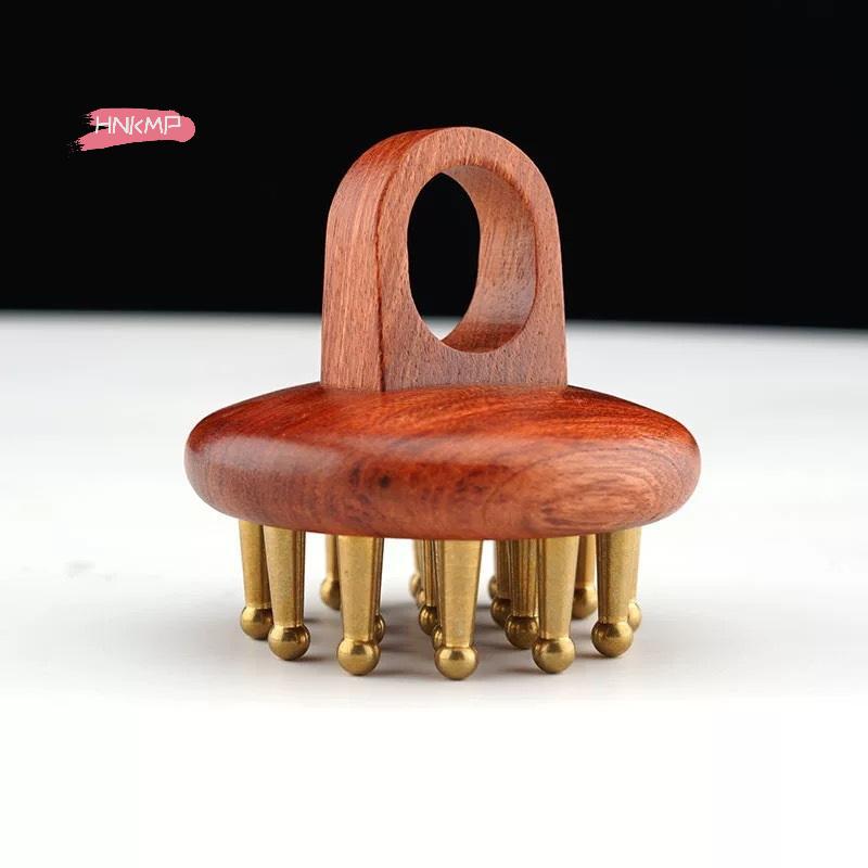 Copper Sandalwood Head Meridians Massage Comb Fine Tooth Scalp Needling Guasha Relax Body Massager Brush for Stress Relief