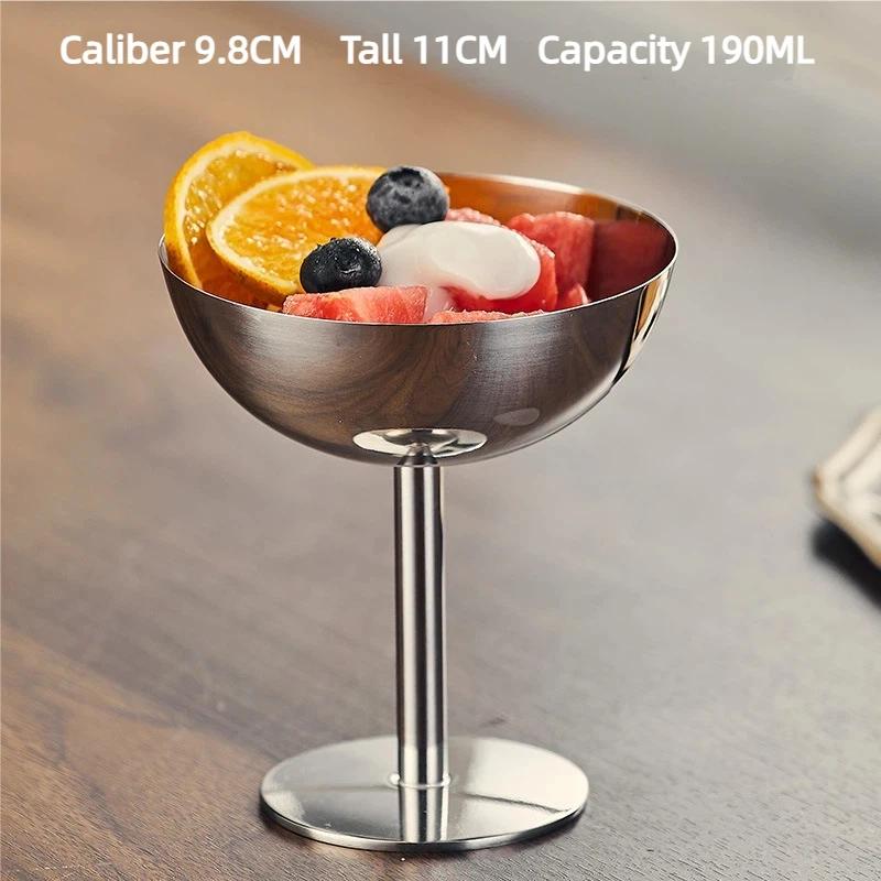 Stainless Steel High-foot Goblet Cup Ice Cream Dessert Salad Bowl Fruit Plate Retro Snack Dish Pudding Bowls Cup Bar Supplies