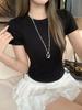 Korean White Basic Round Neck Design Short-sleeved T-shirt Women's Summer New Bright Line Chic Top
