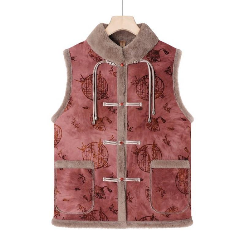 Home velvet padded vest jacket women's warm outer wear floral cotton vest autumn and winter wear