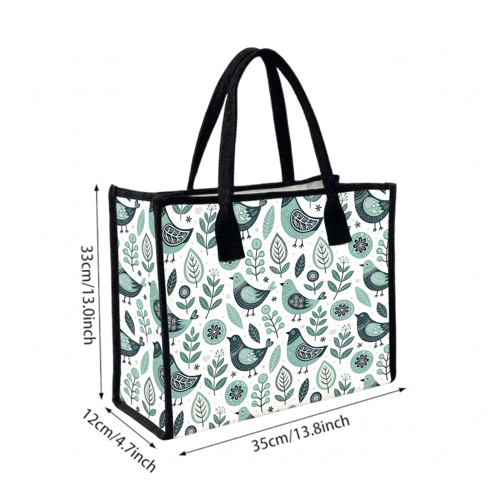 Cute Bird Print Tote Bag Casual Daily Shopping Handbag Lightweight Reusable Shoulder Bag for Women