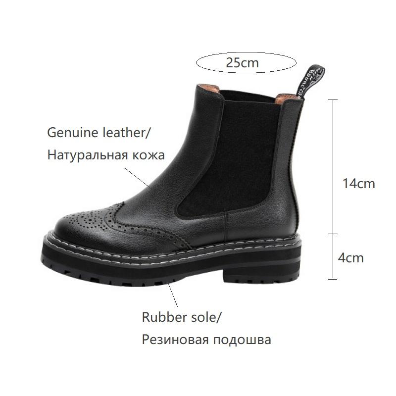Fashion NEW Autumn Women Boots Genuine Leather Shoes for Women Round Toe Chunky Heel Shoes Platform Brogues Motorcycle Boots Daily Shoes