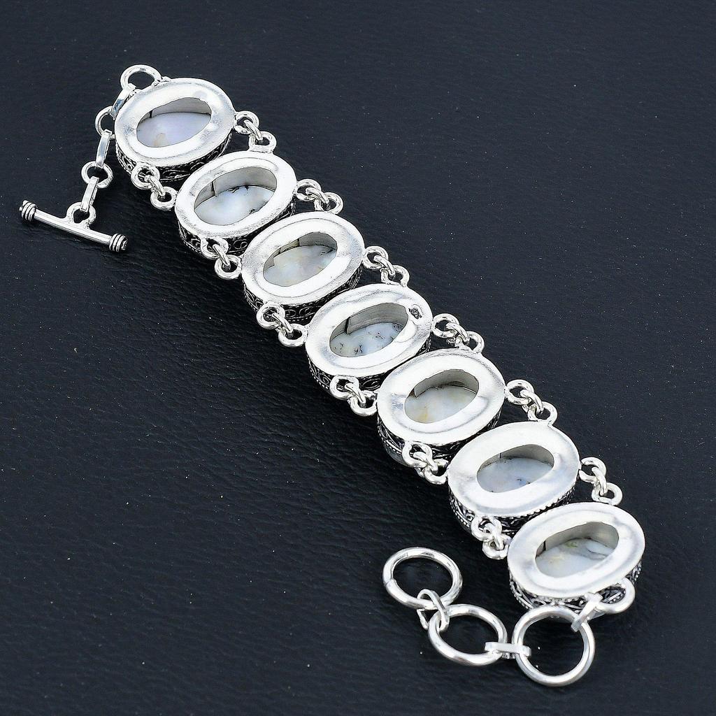 Natural Dendrite Opal Gemstone Handmade 925 Sterling Silver Jewelry Dendrite Opal Neclace Bracelet Set, Antique Jewelry Set, Bracelet For Easter Gift