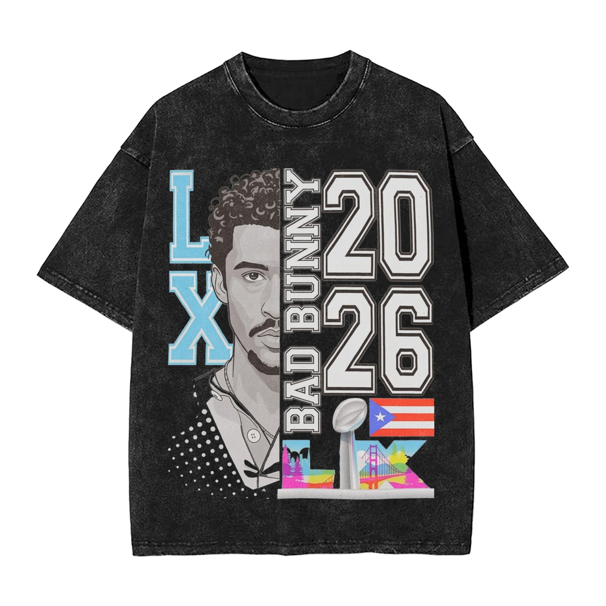 Benito Bowl Puerto Rican Bad Bunny halftime show 2026 Apparel Washed T Shirts Men Women Streetwear T-Shirts Printed Tee Shirt S