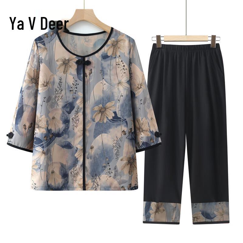 Yalu Women s Chinese Style Summer Short-Sleeve Two-Piece Set XL