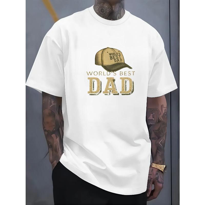 Men's Oversized Crew Neck T-Shirt, 'World's Best Dad' Cap and Quote Graphic Tee, Casual Streetwear Top/