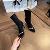 Fashion Women Rhinestone Pointed Toe High Heel Ankle Boots Black Suede Stiletto Elegant Party Shoes