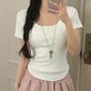 Gentle Wind Polka Dot Printed Short-sleeved T-shirt Women's Summer Pure Desire Sweet Spice Girl Inner Bottoming Shirt Slim-fitting Short