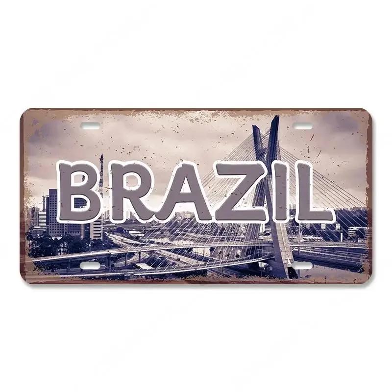 Vintage Metal Tin Signs Decors Country Capital City License Plate Retro America France Brazil Turkey Metal Posters Cafe Club Bar