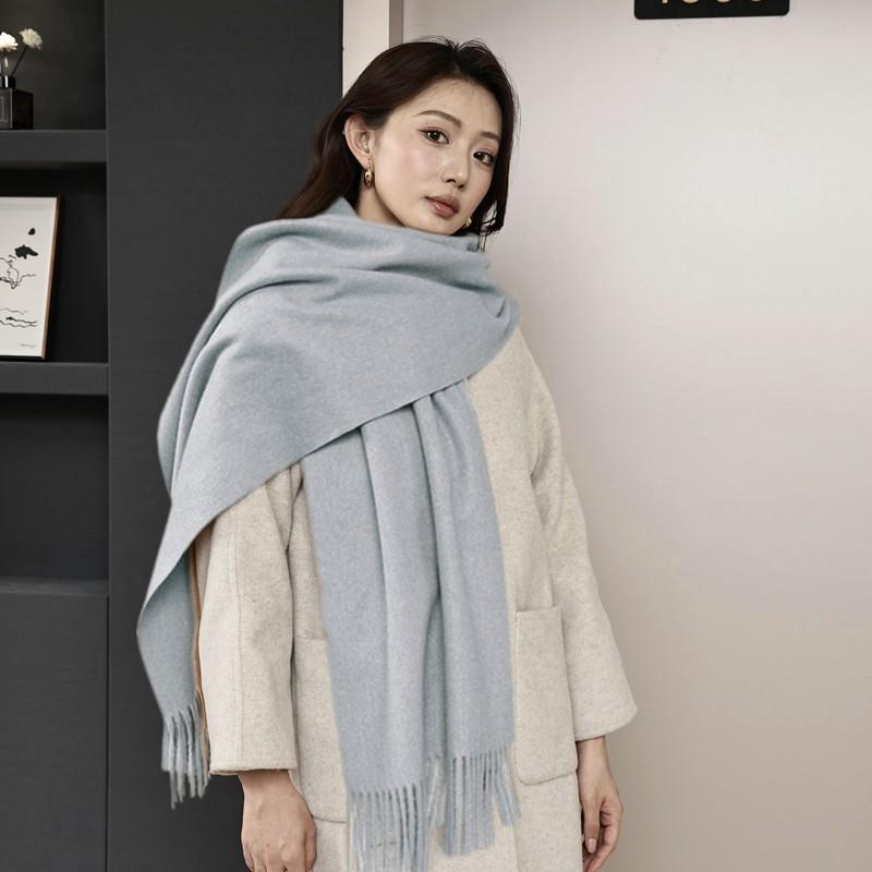 Womens Solid Color Wool Scarf With Fringe Winter Warm Shawl Mens Lightweight Cashmere-Blend Wrap Korean Style