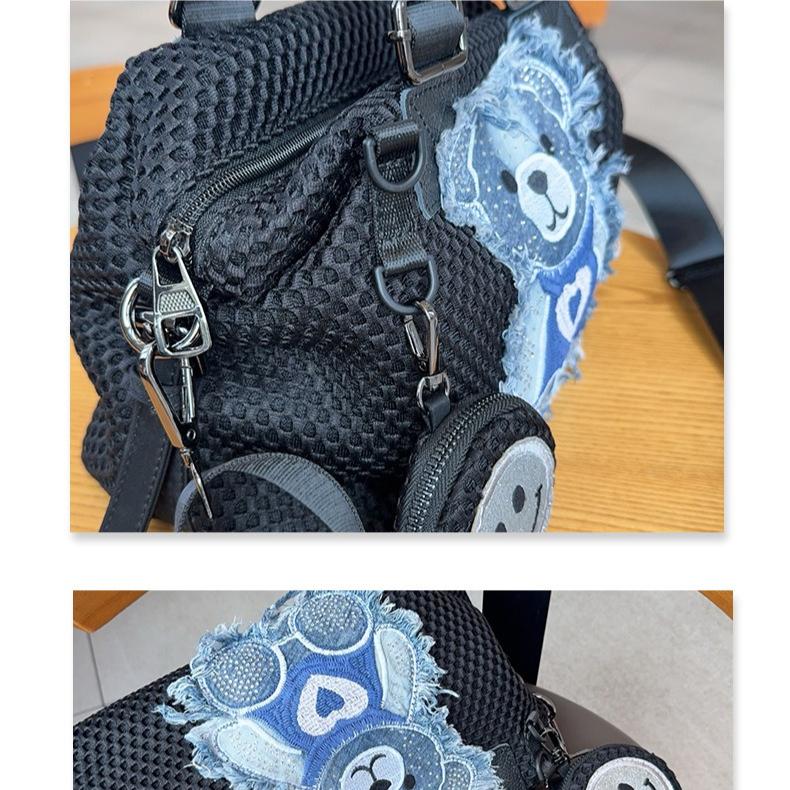 Fashion Bag Women's New Handbag Tote Bag Waterproof Nylon Shoulder Bag Cute Bear Sticker Versatile Messenger Bag with Small Bag