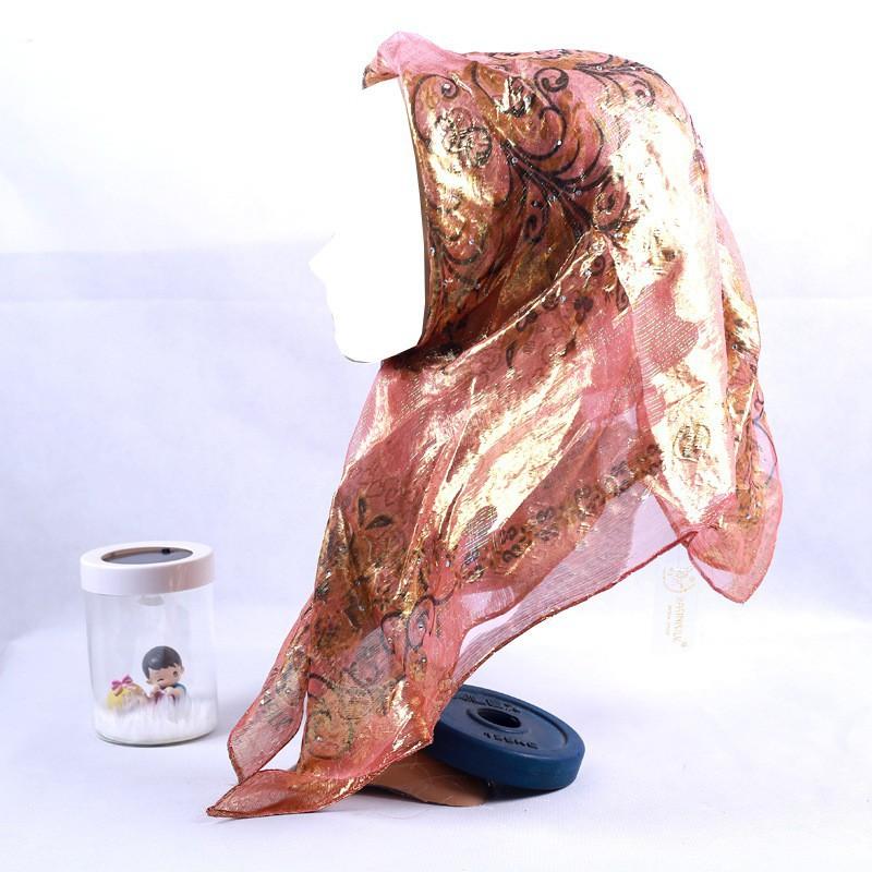 Silk Square Scarf Women Floral Print Embellished Rhinestone Cutwork Woven Headwrap Lightweight Accessory Street Style One Size