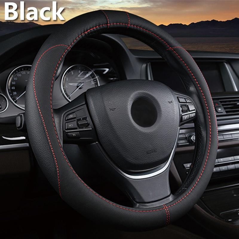 Semoic 38cm Car Steering Wheel Cover Fit for All 99/% Car Models Accessories Beige Universal Leather Steering Wheel Cover