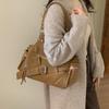 Retro Tote Bag, Large Capacity, Soft Leather Patchwork Crossbody Bag, Fashionable Commuter Studded Motorcycle Bag