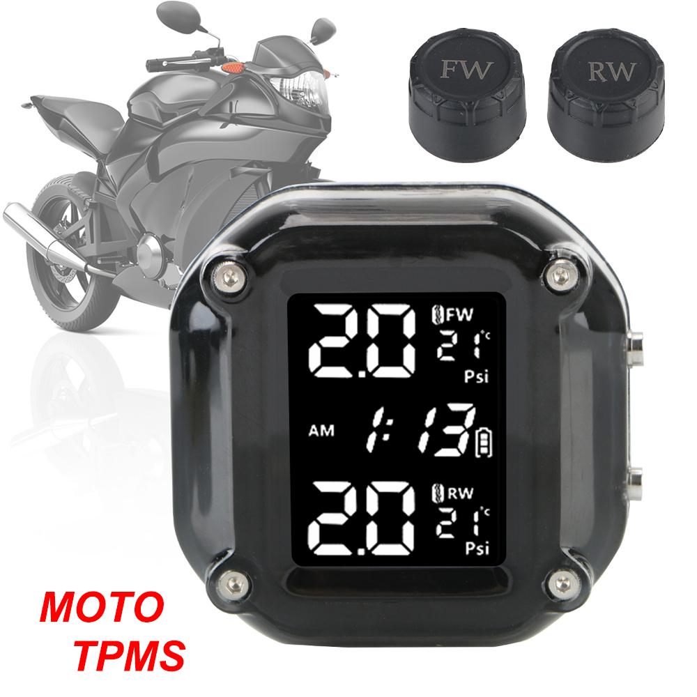 Motorcycle TPMS LCD Display With 2 External Sensors Motor Tire Pressure Monitoring Alarm System Tyre Temperature