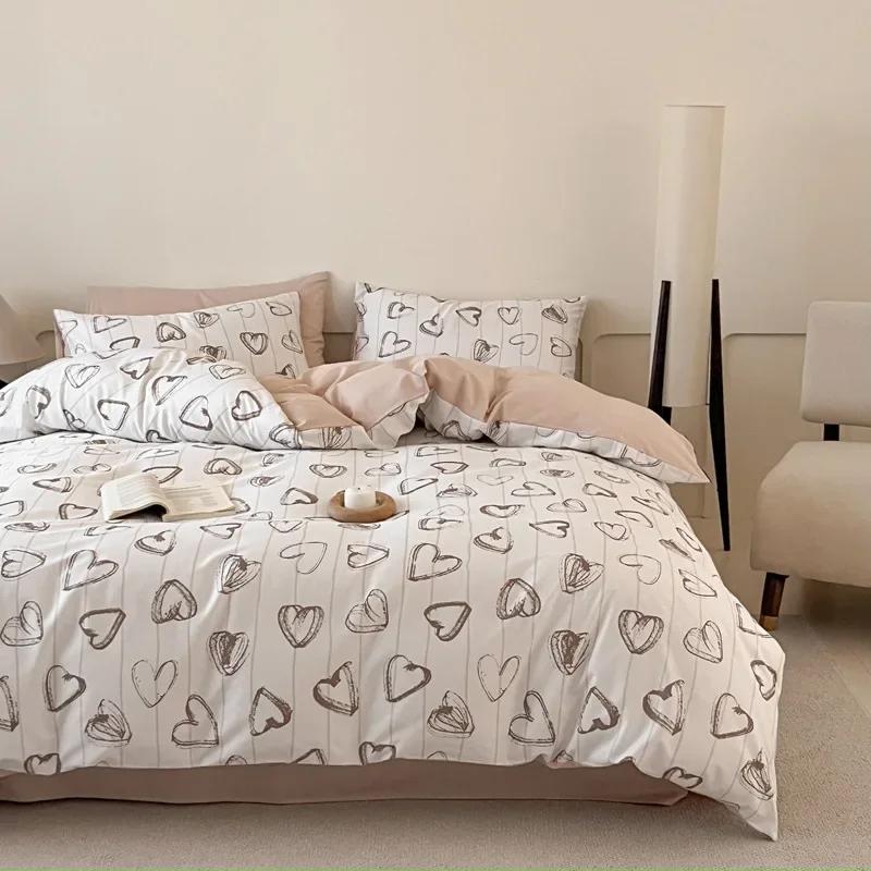 High Quality Grid Printed Flat Sheet Bedding Sets Light Luxury Cotton Soft Quilt Cover Single Double Bed Comfort Set for Adults