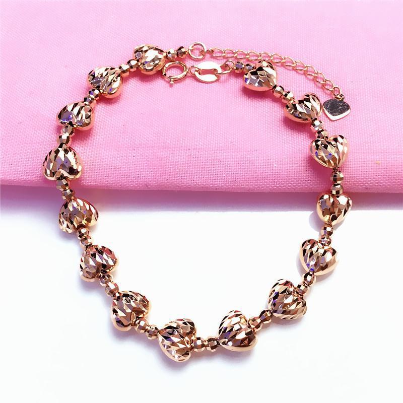 Women S Purple Gold Laser Peach Heart Shiny Rose Gold-Plated Foreign Style Versatile Three-Dimensional Bead Bracelet