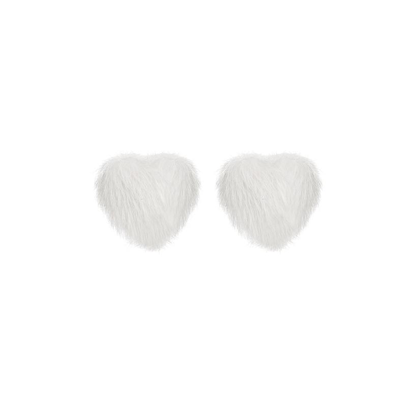 French Gentle White Plush Stud Earrings, Simple And Advanced Sense, Light Luxury Temperament, Hairball Earrings For Women