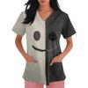 Women's Halloween Print Short Sleeve V-Neck Scrub Top with Pocket