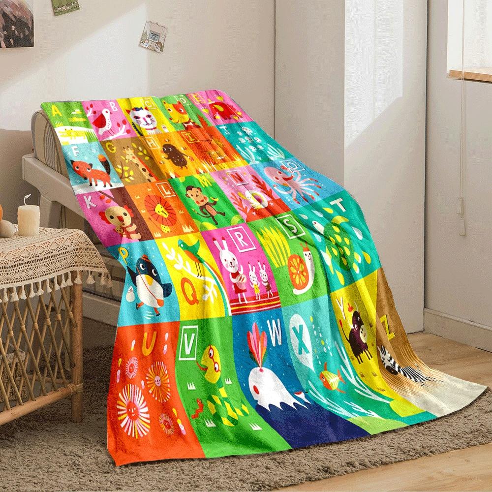 The Pattern Features Alphabet Letters Paired with Illustrated Animals. for All Seasons Blanket Lunch Break Throw Gift