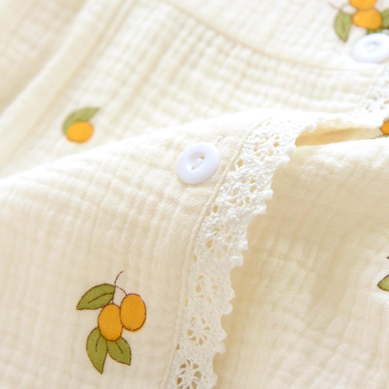 New Summer Ladies Pajamas Short-sleeved Shorts Two-piece Set 100% Cotton Crepe Suit Female Cute Fresh Home Clothes Plus Size