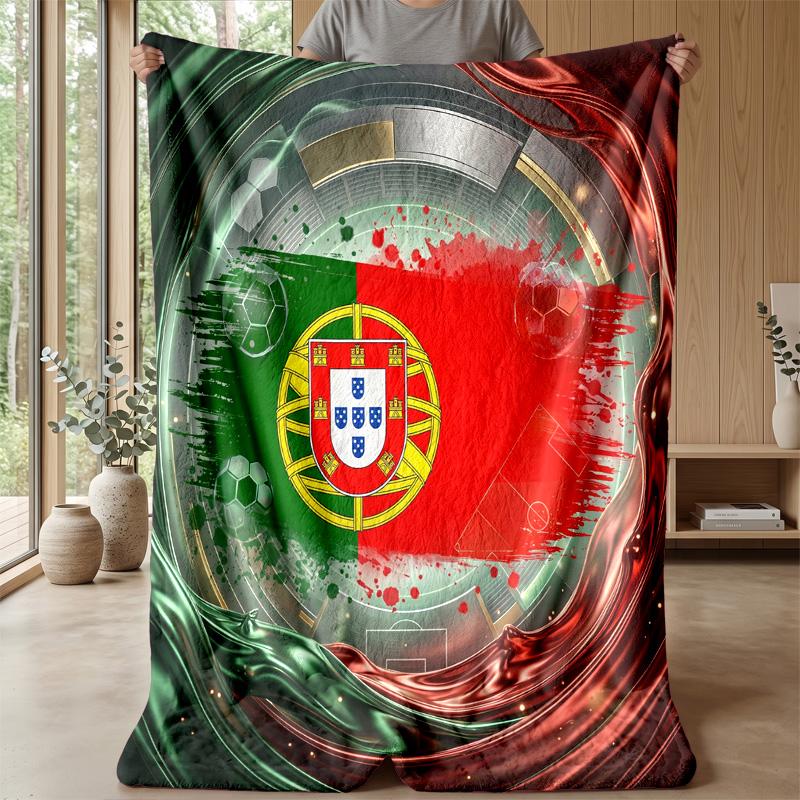 Portugal Football Printed Flannel Blanket Skin Friendly Warm Decorative Throw for Indoor Couch Bed Daily Use