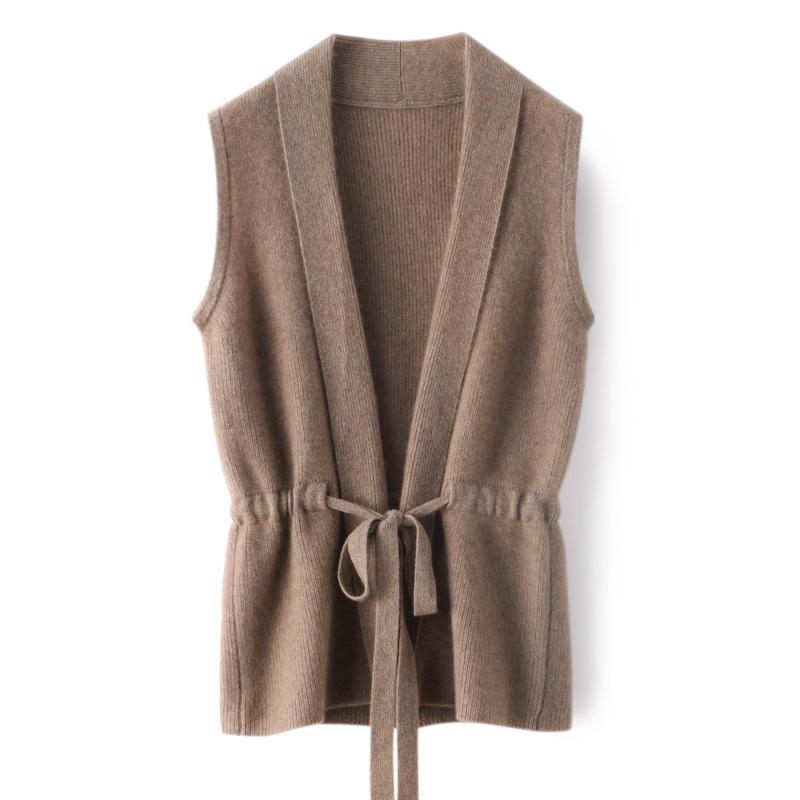 

Женский кашемировый жилет Qinghe Cashmere 30% кашемир 70% шерсть Женский осенне-зимний кашемировый жилет мягкий и теплый XL коричневый