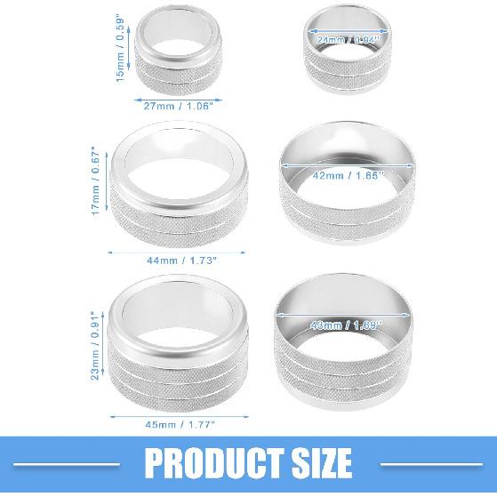 AC Volume 4WD Switch Knob Cover for Toyota Tundra 2014-2021 Aluminum Alloy Silver Tone (Set of 5)