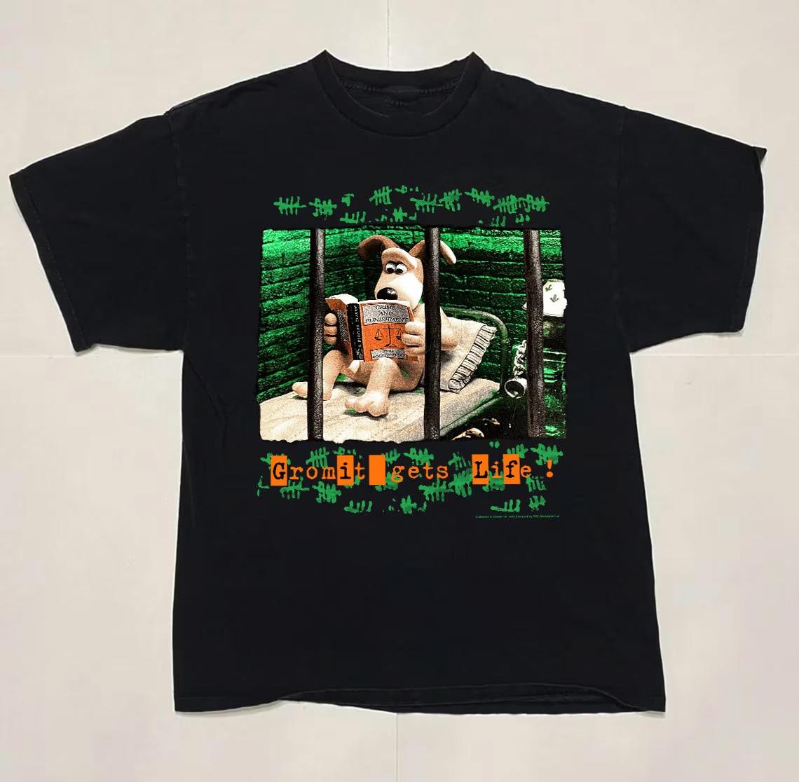 Wallace Gromit Gets Life Retro Style Unisex Black T-Shirt XXXL