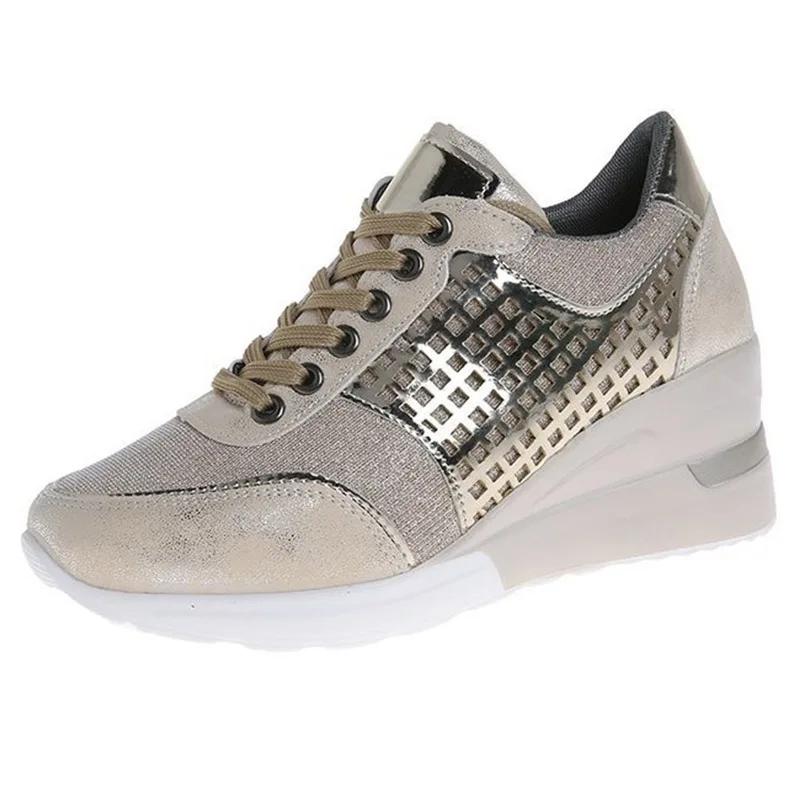 SyfIyno New Women's Wedge Casual Sports Shoes Running Mesh Shoes Fashionable High Heels Summer Large Size 35-44